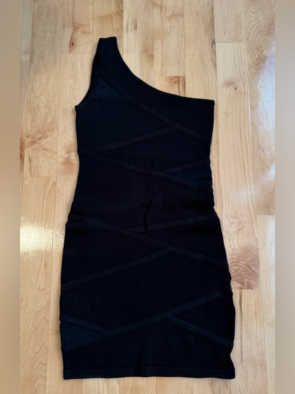 Bebe Black One-Shoulder Bodycon Bandage Dress (medium)